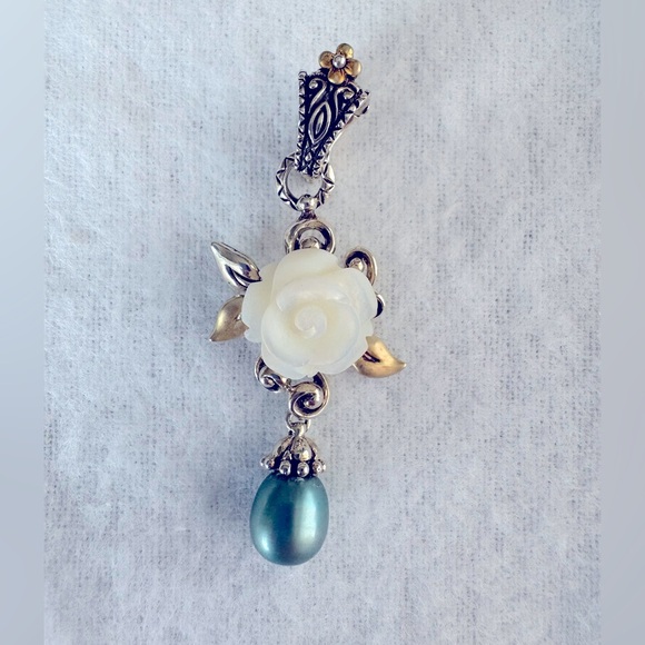 Barbara Bixby .925 Sterling Silver & 18K Gold MOP & Teal Pearl Enhancer Pendant
